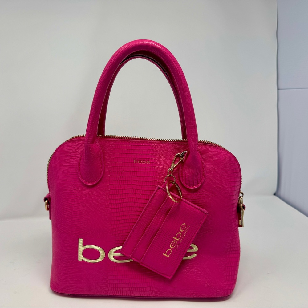 Vintage 2000s Bebe Purse – Hot Pink Embossed Satchel Bag with Card Holder
